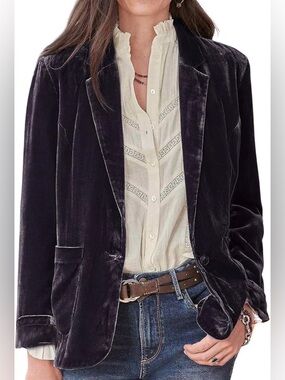 CHARTOU Casual 1 Button Velvet Jacket Women Velvet Cardigan Blazer size 2X